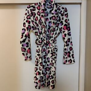 Girls Pink Cheetah Plush Belted Robe With Pockets Size 14/16